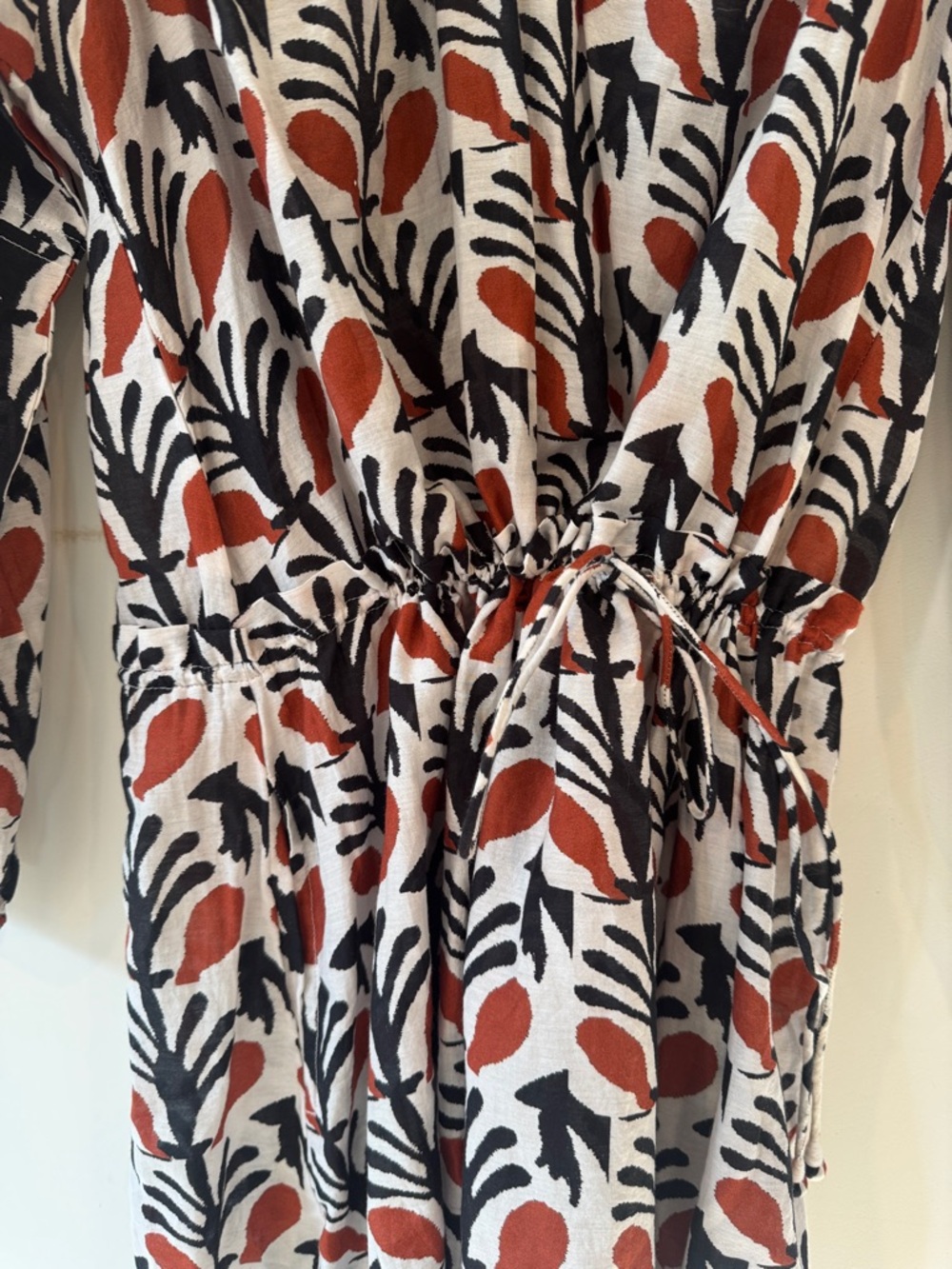 Apiece Apart Printed Drawstring Waist Dress - Rust & Black Leaf Print - Picture 6 of 7